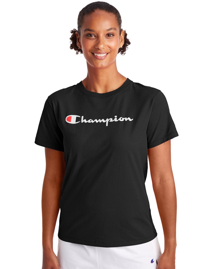 Champion Womens T-Shirt NZ - Classic Black ( 1267-WJMSX )